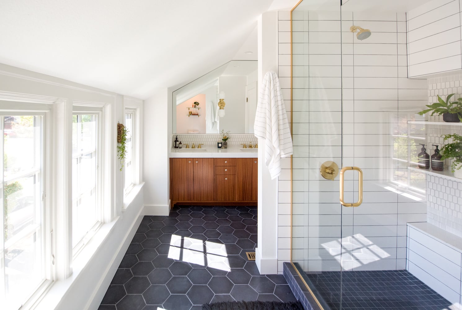 Primary upstairs bathroom transformation in Portland created by smart space planning
