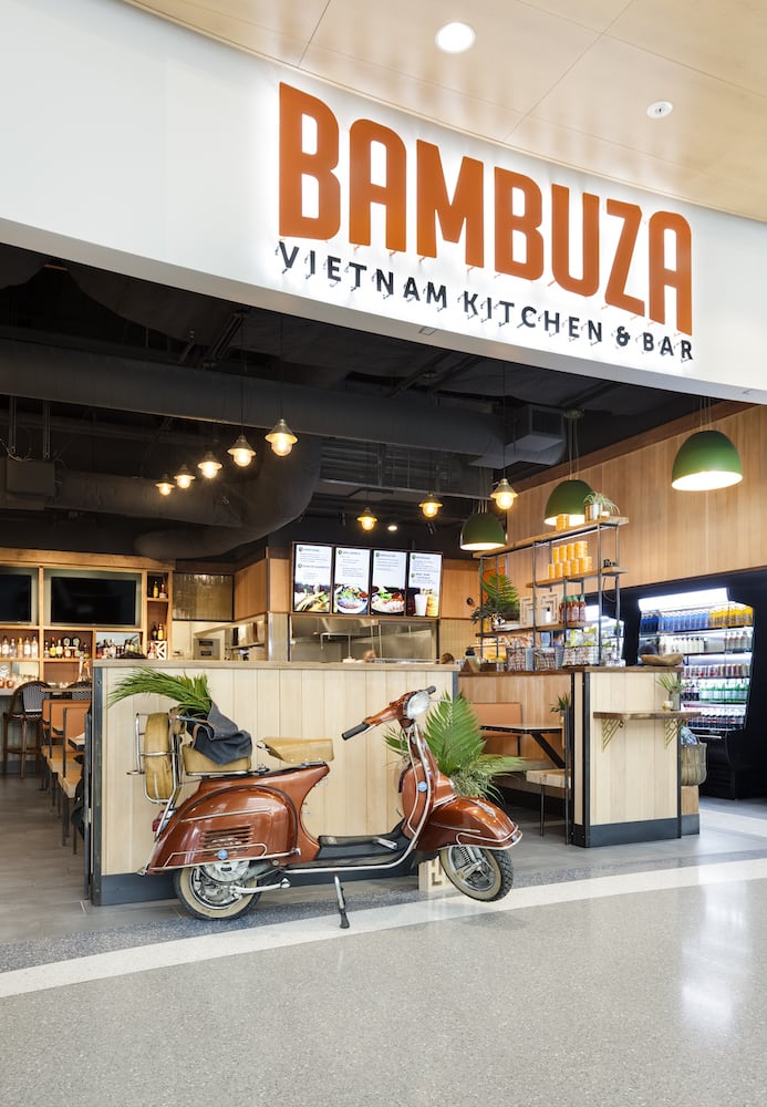 Front view of Bambuza Vietnam Kitchen and Bar in Seatac airport, designed by Dyer Studio