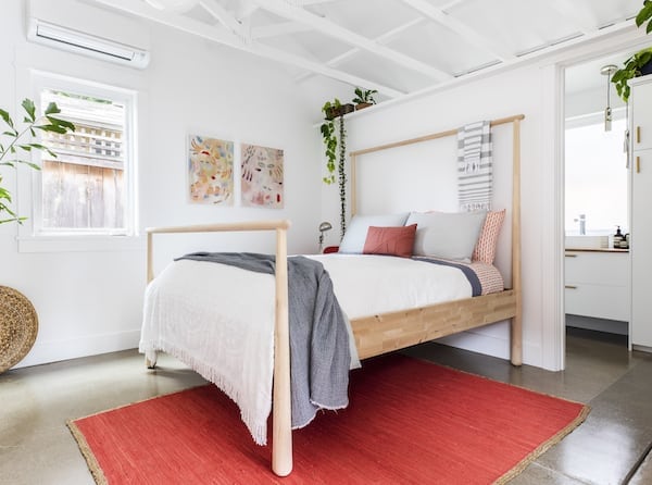 Full Bedroom, Vaulted Ceiling, Doorway to Bathroom