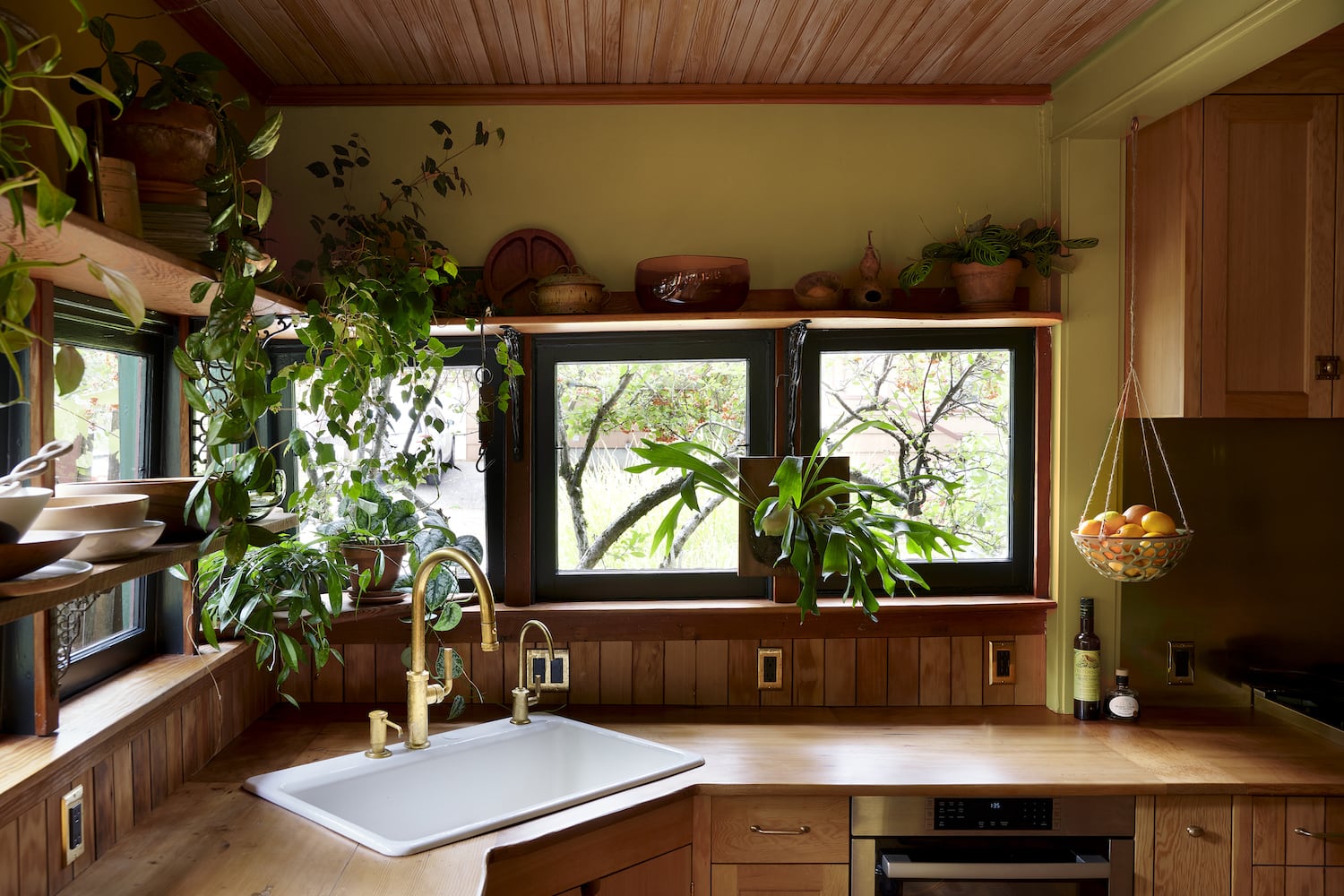 Northern California inspired wood kitchen remodel, living finish plumbing fixtures